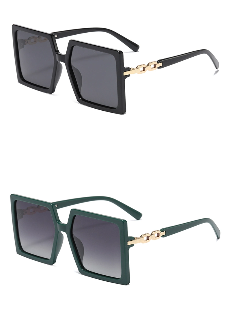 Stock Square Shape Large Frame Metal Chain Design Temples Tr90 Comfortable Women Fashion Sunglasses