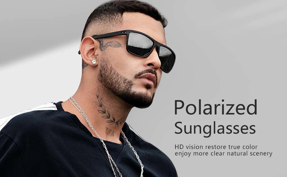 Gd Polarized Sunglasses for Men Lightweight Tr90 Frame UV400 Protection Square Sun Glasses